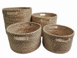 Handcrafted Round Rattan Storage Bins with Integrated Handles